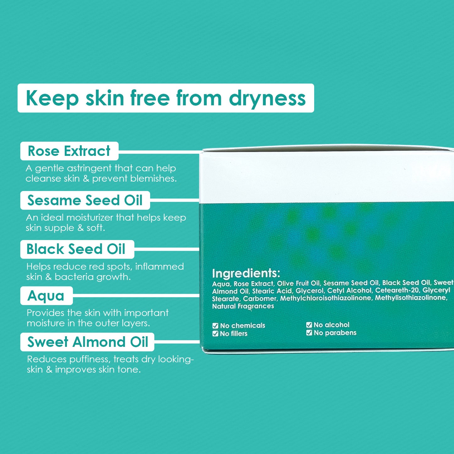 rose extract cream, black seed oil face cream, anti aging dry skin treatment, almond oil sesame oil cream